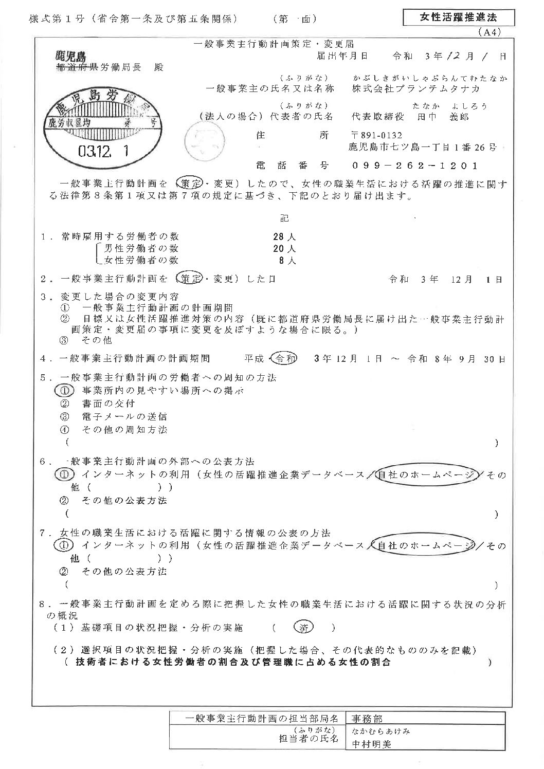 一般事業主行動計画の届出